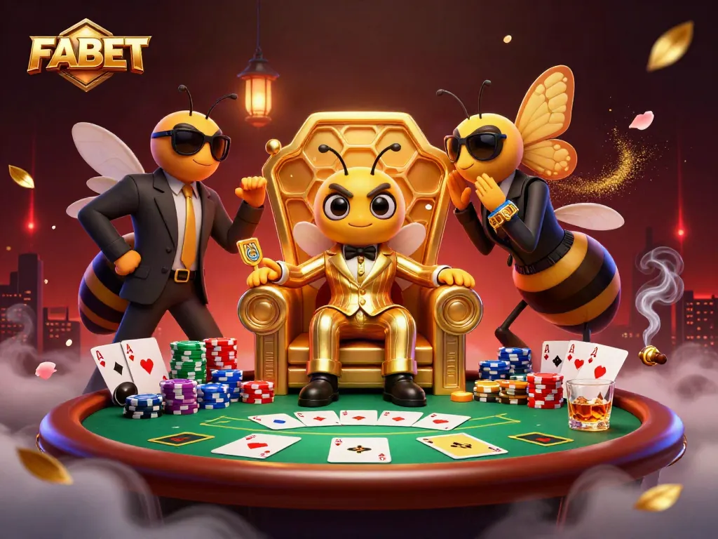 Experience the thrill of FABET with a vibrant 3D scene of a bumblebee mob boss in a casino setting.