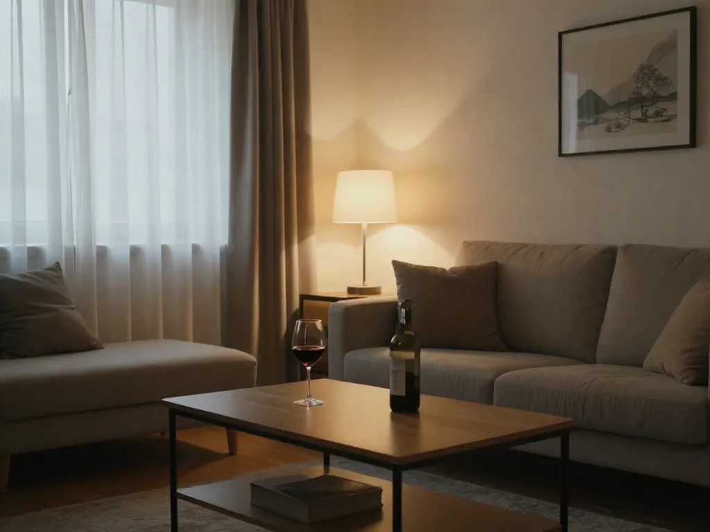 Relaxing interior of a discreet apartment with cozy ambiance, ideal for דירות דיסקרטיות experiences.