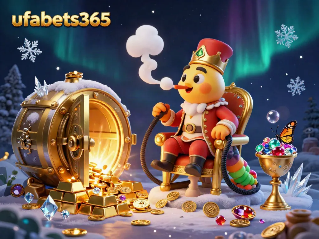 Experience excitement with ufabets365 through a colorful 3D gaming scene filled with treasures and poker symbols.