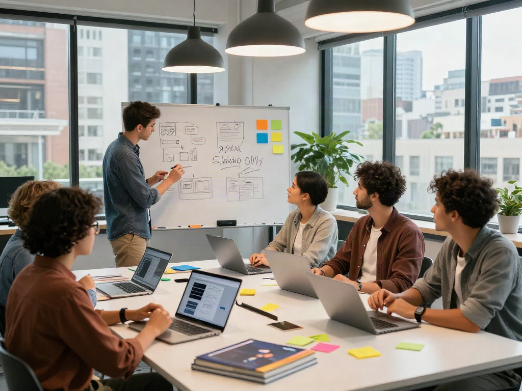 Collaborazione della squadra di Sanumwebdesign nella progettazione di siti web con un ambiente creativo e moderno.