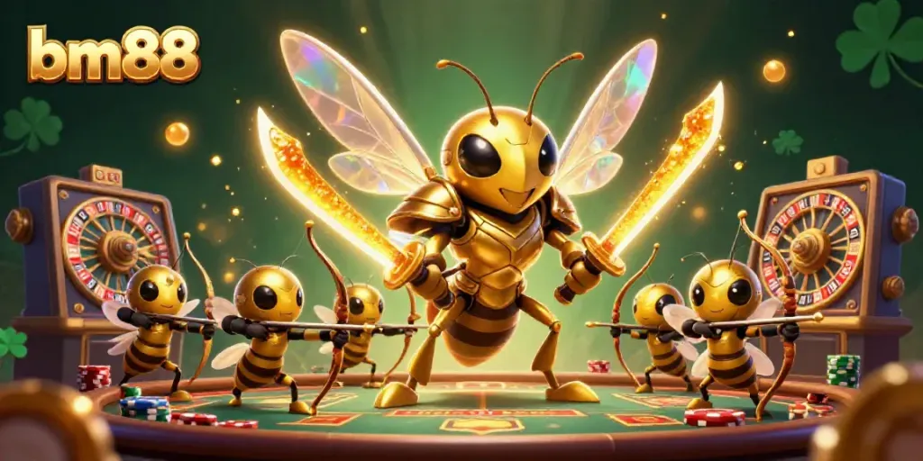 Experience the vibrant thrill of bm88 casino with a golden hornet samurai leading the adventure.