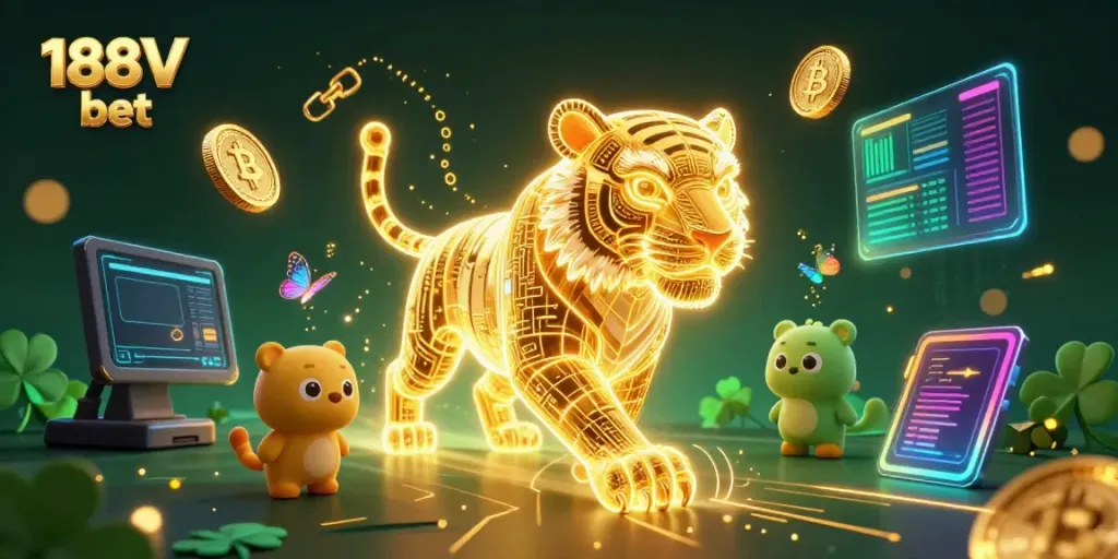 Engage with thrilling 188V bet excitement as the golden tiger roams a digital casino landscape.