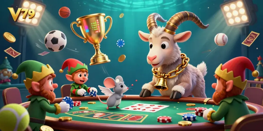 V79 mang đến không gian casino sống động với Krampus và thiên thần giữ trật tự trong bối cảnh giải trí.
