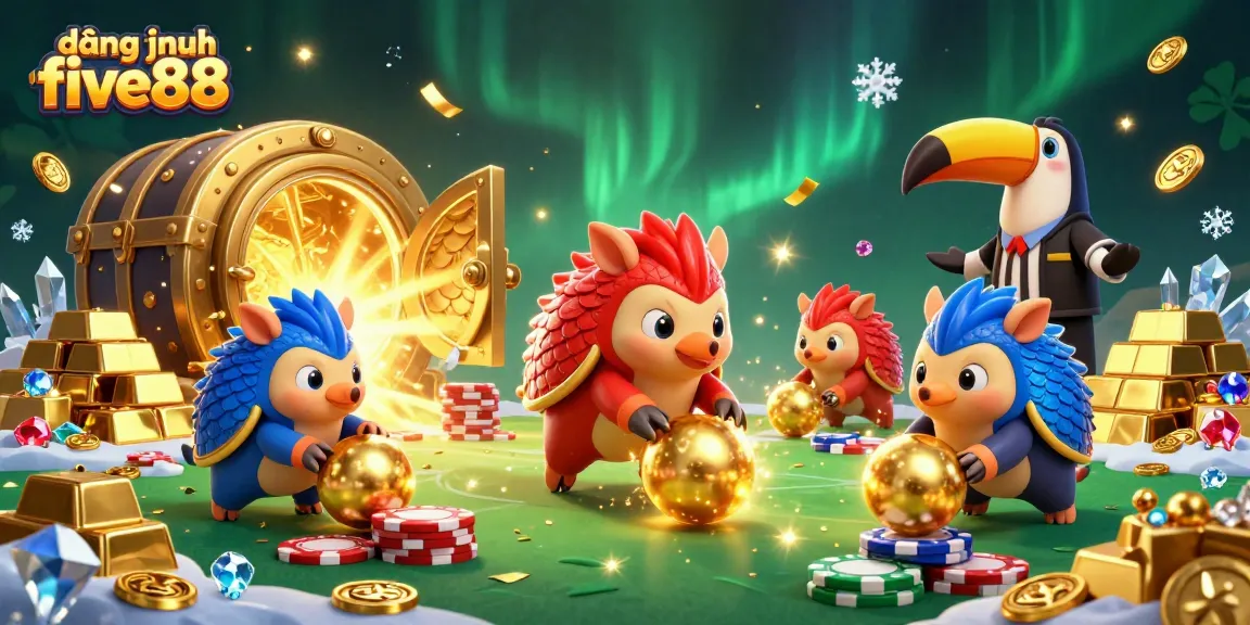 Engage with the thrilling casino experience at đăng nhập five88, featuring playful pangolins amidst a treasure-filled playground.