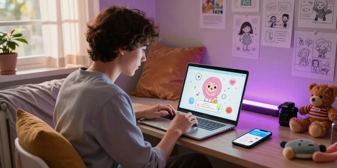 Engaging ai sex chat experience in a cozy home setting with vibrant lighting and playful elements.
