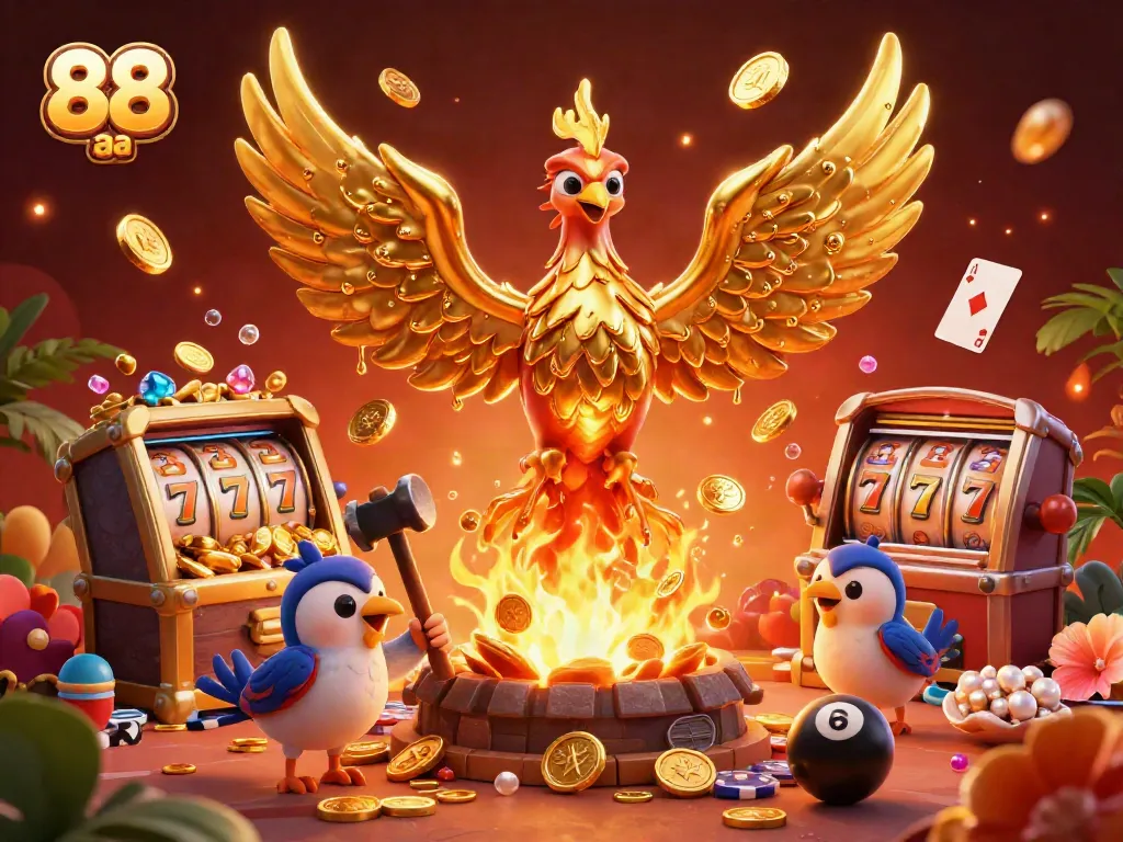 Experience thrilling gaming with 88 aa, where a molten phoenix symbolizes fortune amidst vibrant casino gameplay.