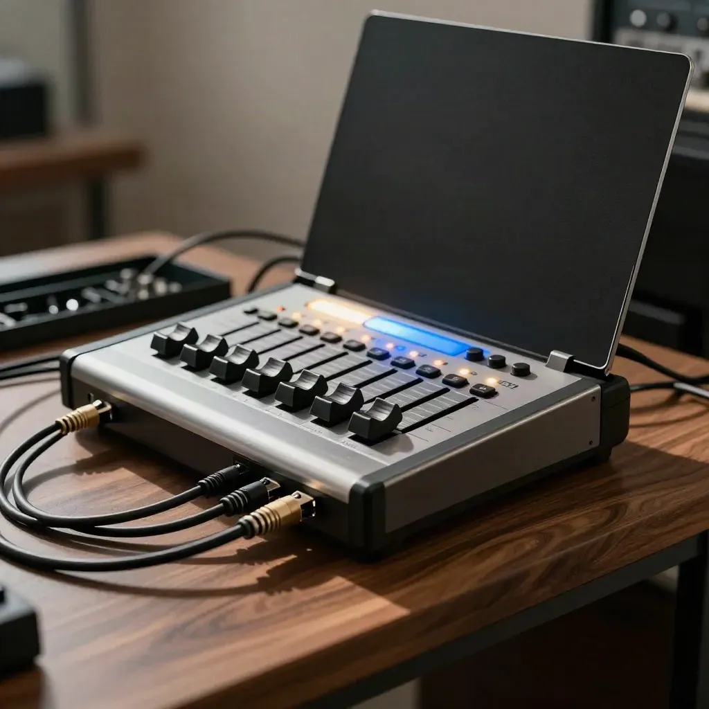 Switcher streaming, cavi SDI e luce tally su alluminio spazzolato