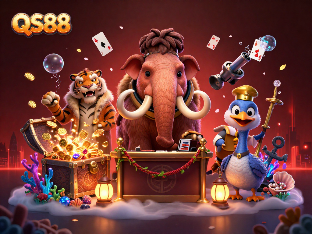 Experience the exhilarating world of QS88 with vibrant characters and casino elements in a thrilling setting.