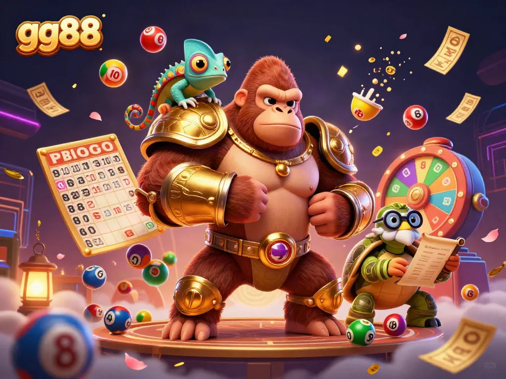 Engage with gg88's thrilling gaming experience featuring vibrant lottery scenes amidst a dynamic 3D backdrop.