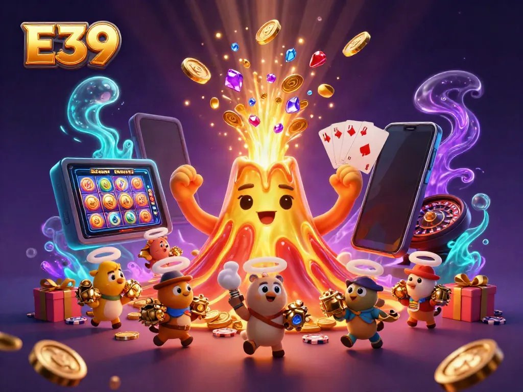 Engage with E39's vibrant gambling scene featuring treasures from a golden volcano.