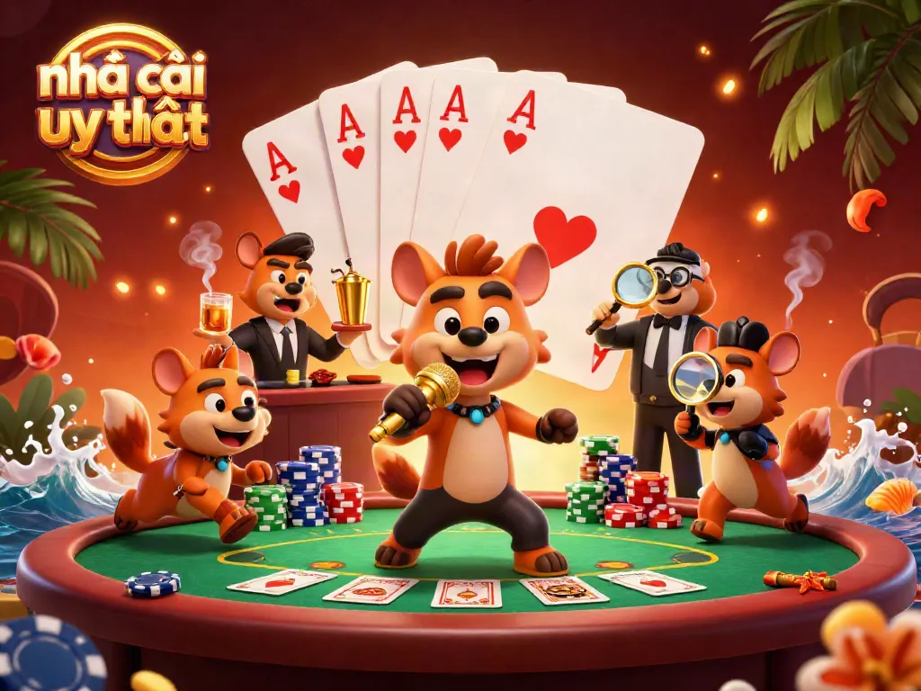 Enjoy vibrant casino action at nhà cái uy tín with lively hyenas entertaining audience with jokes and drinks.