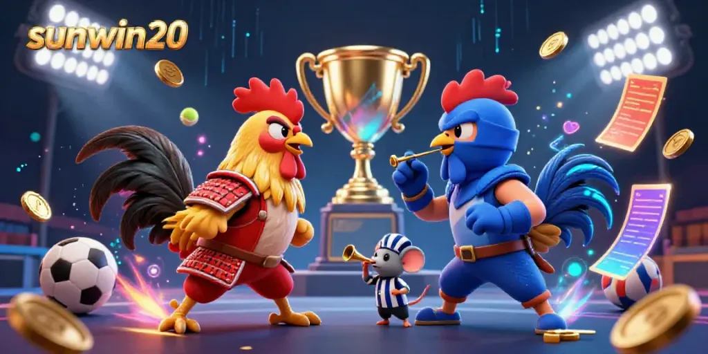 Compete in thrilling battles with sunwin20's vibrant fighting roosters in samurai and ninja styles