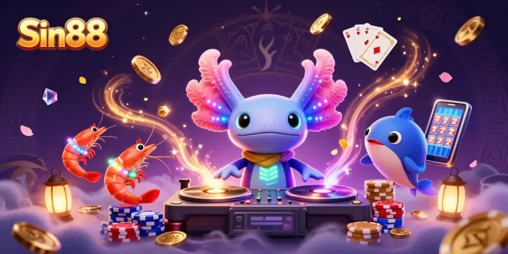 Sin88 captivates with a lively 3D scene showcasing players winning at casino games while enjoying vibrant underwater entertainment.