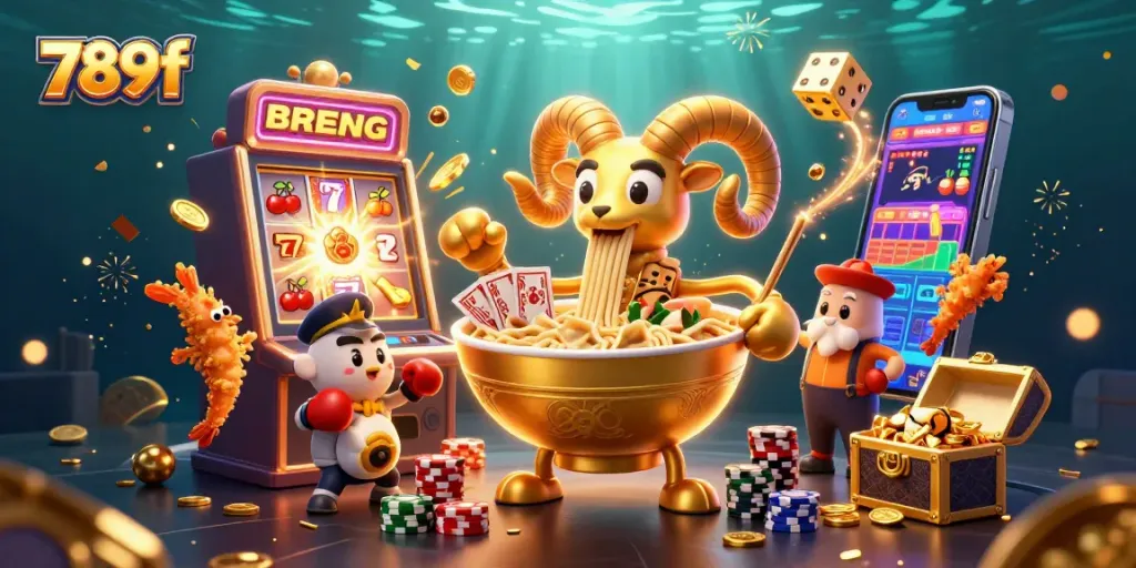 Engage in thrilling gaming action with 789f's vibrant casino scene showcasing slot machines and dynamic characters.