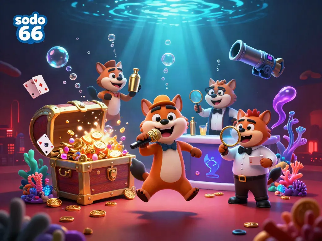 Experience the lively atmosphere of sodo 66 with hyenas in a casino setting, showcasing vibrant games and comedy.