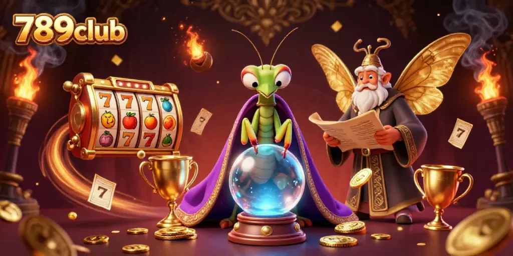 Experience thrilling 789club gameplay in an ultra-detailed 3D casino scene featuring fortune teller and librarian.