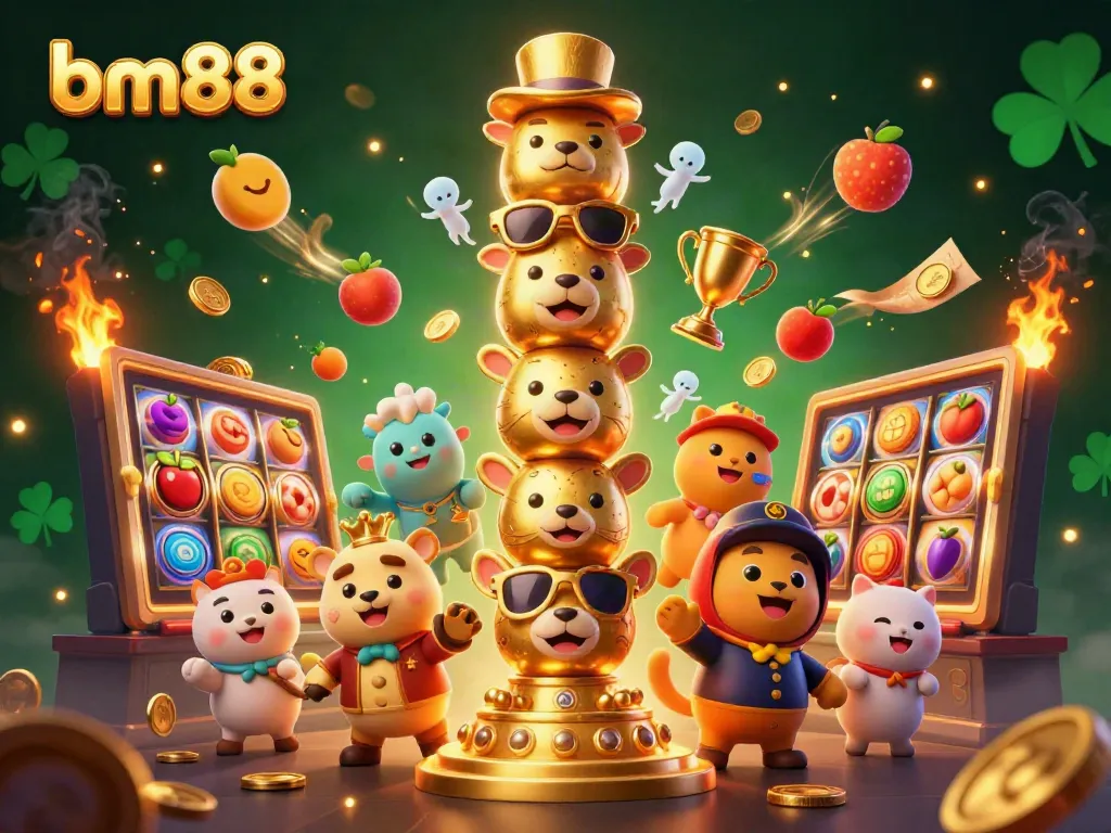 Experience the thrill of BM88 slots with dynamic totem character, fruit symbols, and golden elements!
