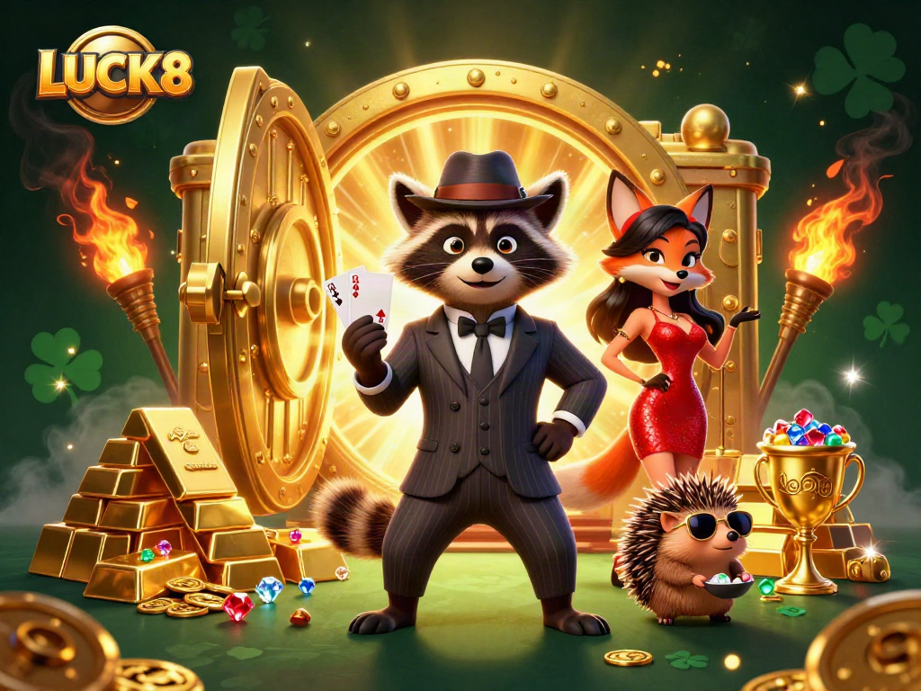 LUCK8 khám phá thế giới casino với hình ảnh đại diện lá bài, quý giá và sắc màu rực rỡ.
