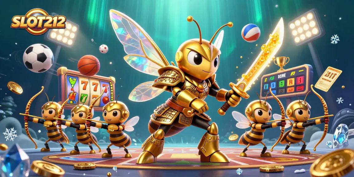 SLOT212 offers thrilling slot games featuring golden hornets and dynamic gameplay in a vibrant casino setting.