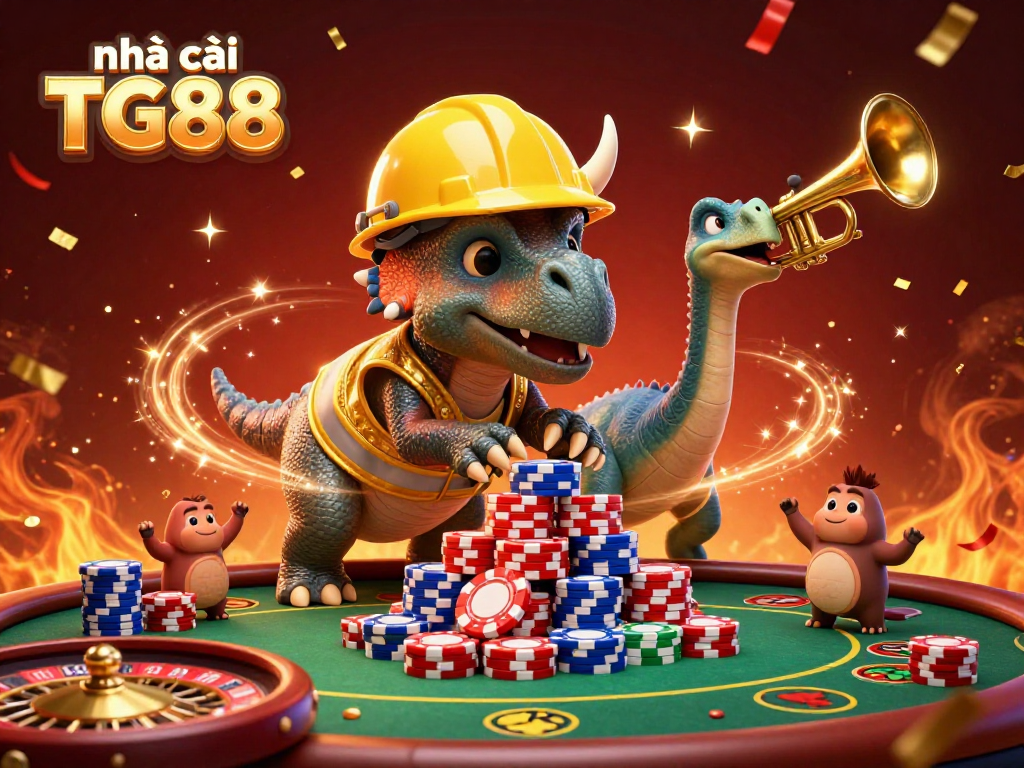 Join the excitement with nhà cái TG88 as characters celebrate in a vibrant online casino setting.