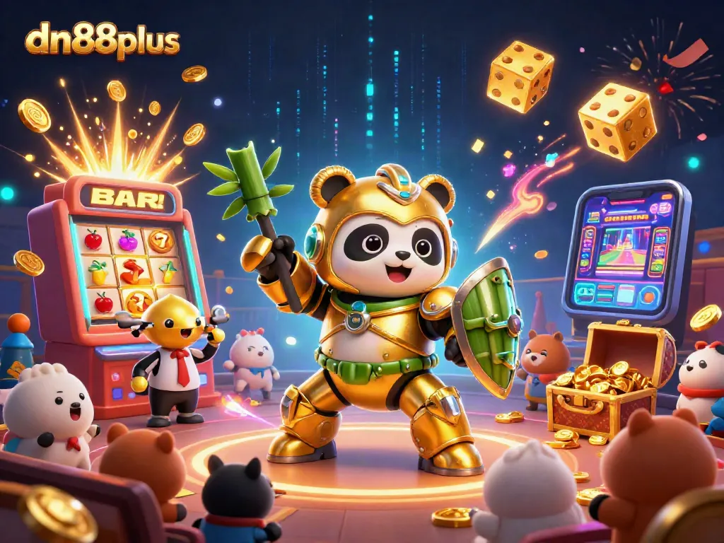 Engage with exciting gameplay at dn88plus featuring animated robots and a vibrant casino backdrop