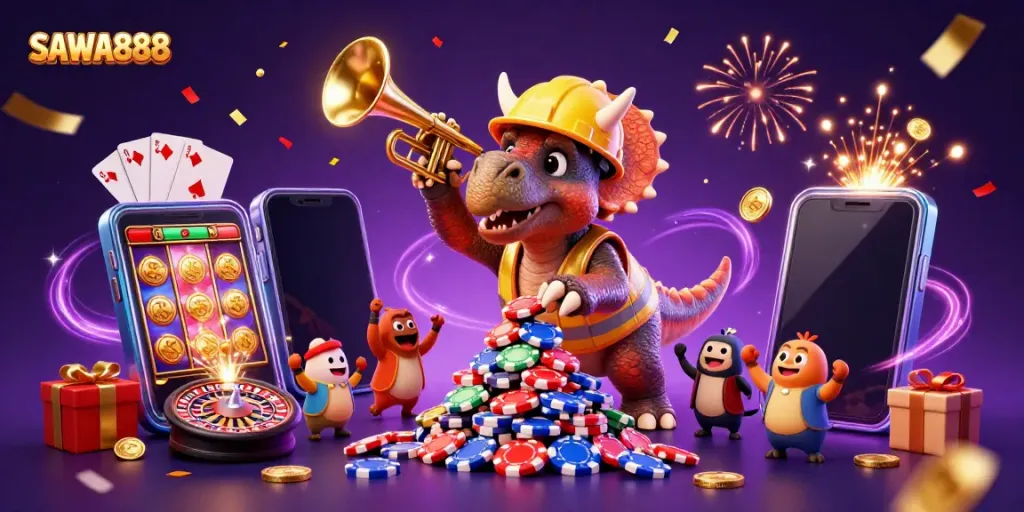Experience thrilling gameplay with SAWA888 showcasing a lively celebration of winning moments.