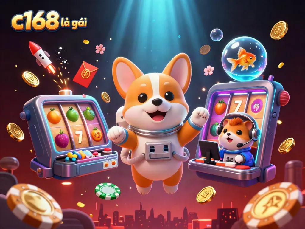 C168 là gì - Engage with a dynamic space casino scene featuring floating poker chips, radiant character elements, and vibrant gambling symbols.