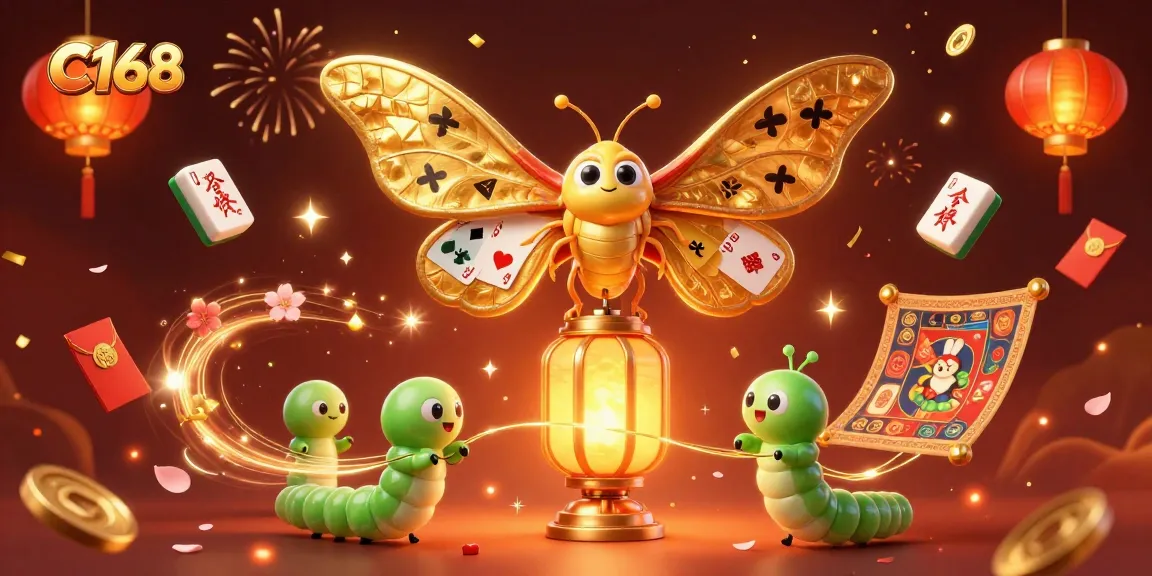 C168 showcases a 3D casino scene with an atlas moth and vibrant gaming elements for gamblers.